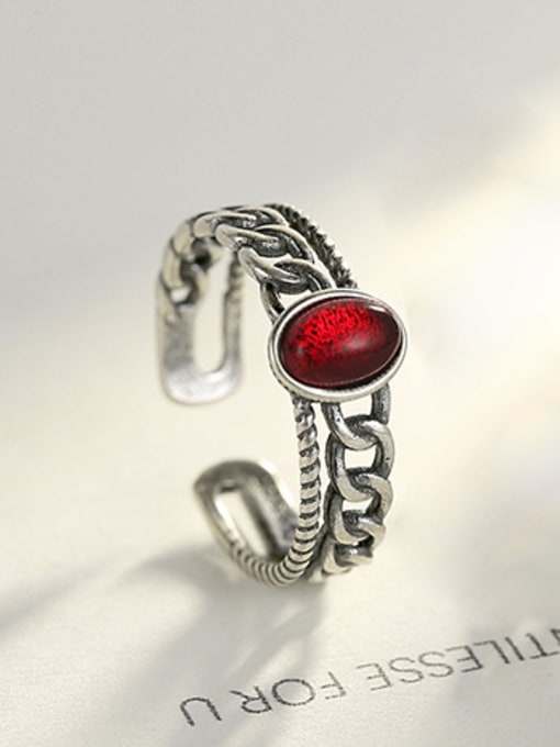 Red 925 Sterling Silver With Tiger Eye Vintage Oval Free Size Rings