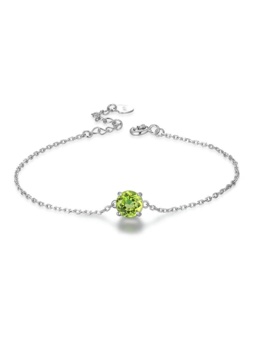 Green Olivine Natural Green Stone Platinum Plated Silver Bracelet
