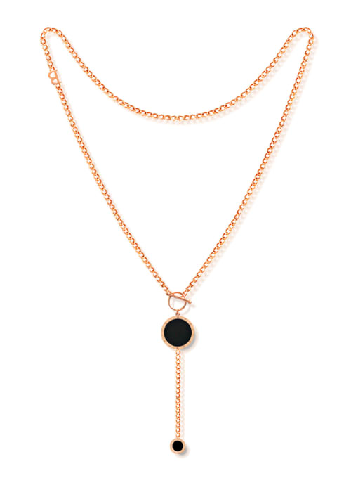 Open Sky Fashion Black Round Rose Gold Plated Titanium Sweater Chain 0