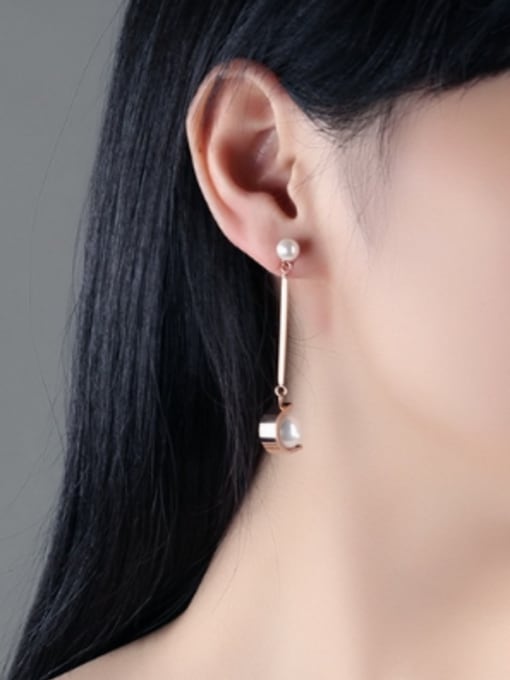 Open Sky Fashion Artificial Pearls Rose Gold Plated Drop Earrings 1