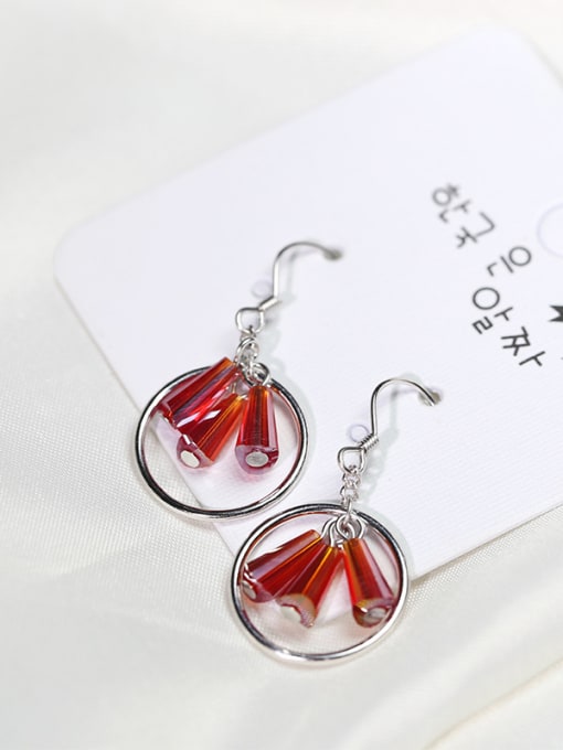 Peng Yuan Fashion Hollow Round Red Plastic Decoration 925 Silver Earrings 1