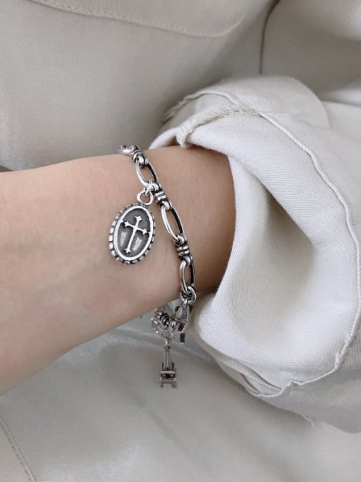 DAKA 925 Sterling Silver With Antique Silver Plated Vintage Cross Bracelets 2
