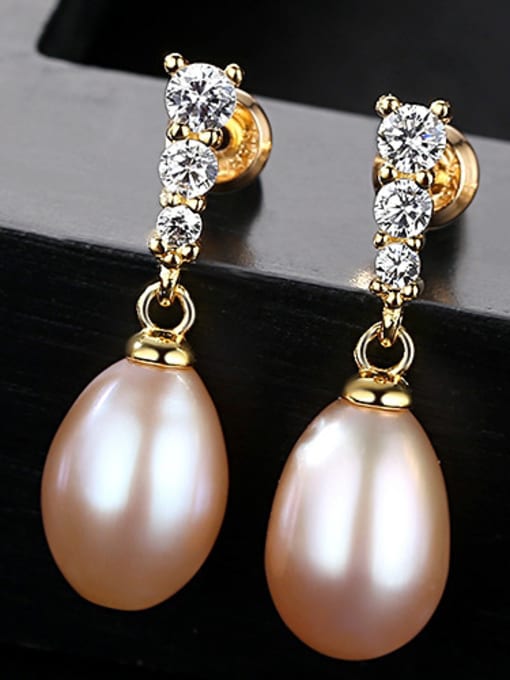 Pink Sterling silver fresh water 8-9mm natural pearl earrings
