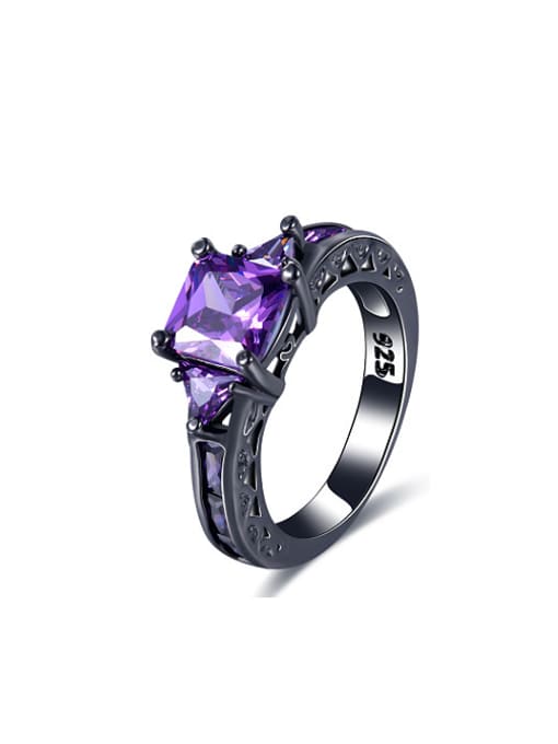 Ronaldo Creative Black Gun Plated Square Shaped Zircon Ring