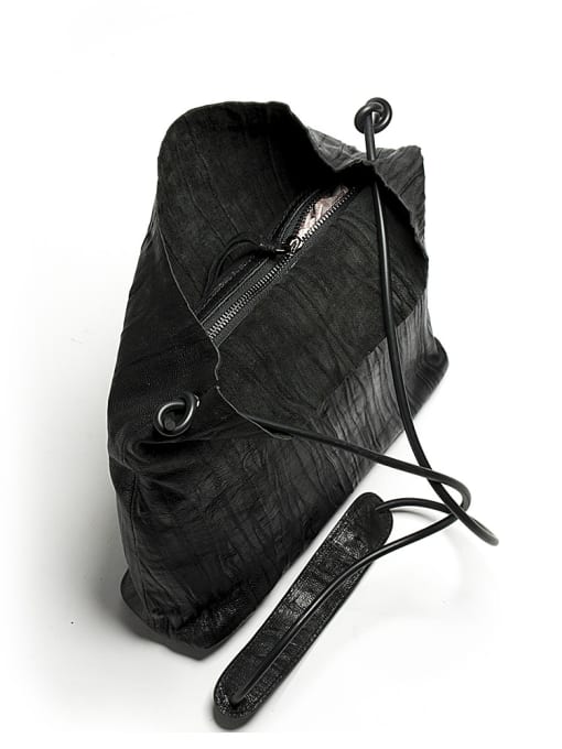 RUI Original design wrinkle sheep skin Retro Black Tote Bag 4
