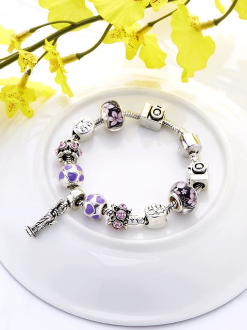 Silvery Women Elegant Glass Stone Enamel Bracelet