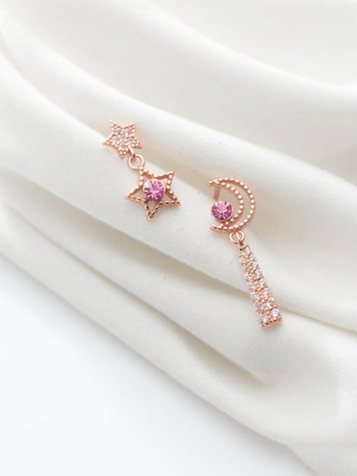 Rosh 925 Sterling Silver With Rose Gold Plated Asymmetry Star Moon  Drop Earrings 2