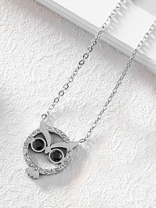 Open Sky Simple Lovely Owl Rhinestones Titanium Necklace 3