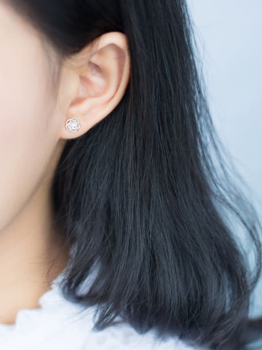 Rosh S925 silver sweet rose stud cuff earring 1