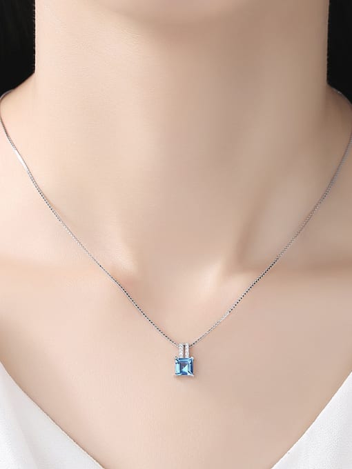 CCUI Sterling silver micro-inlaid zircon blue square synthetic topaz necklace 1