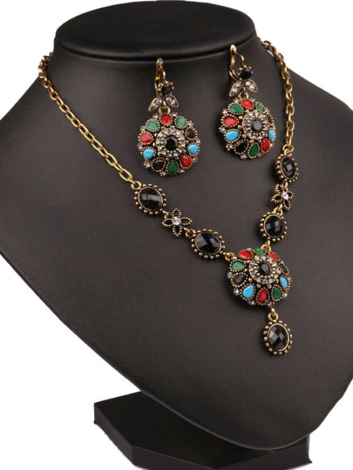Gujin Bohemia style Colorful Resin stones Alloy Two Pieces Jewelry Set 1