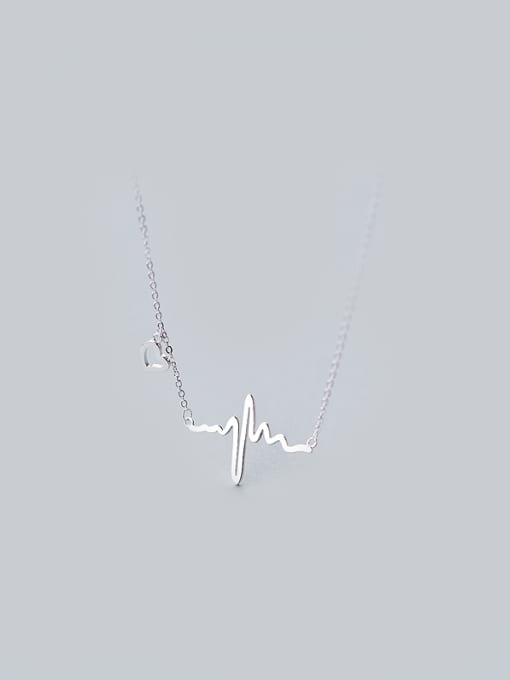 Rosh S925 Silver Lady ECG Heart Clavicle Short Necklace 0