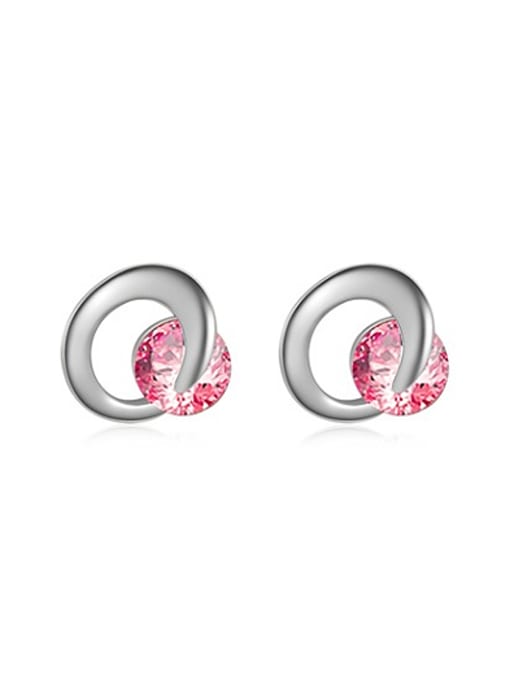 Platinum Pink Letter C Shaped AAA Zircon Stud Earrings