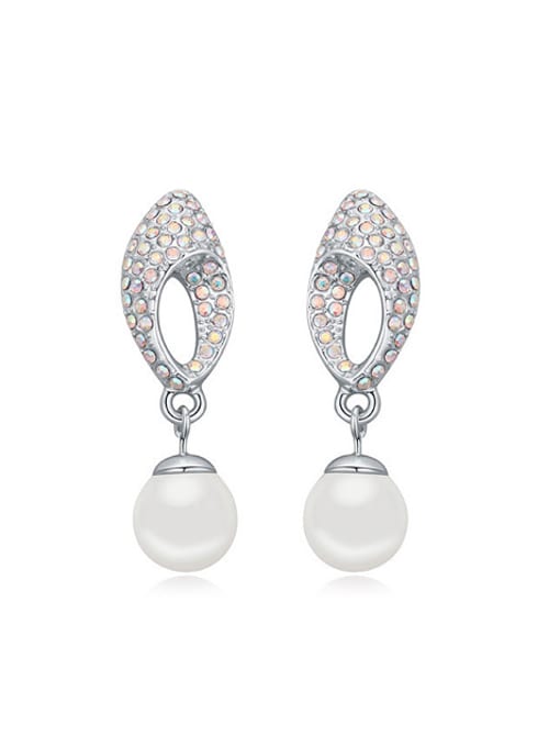 QIANZI Exquisite Imitation Pearls Shiny Tiny Crystals Alloy Stud Earrings 0