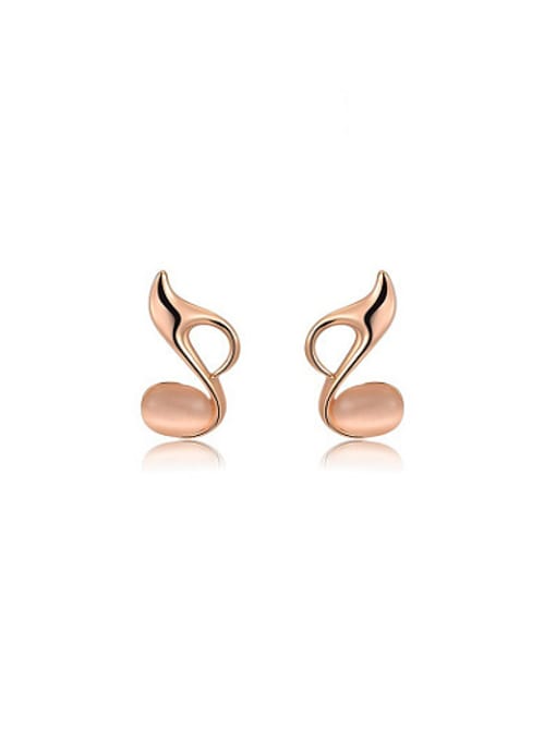 Rose Gold Personality Note Shaped Opal Stud Earrings