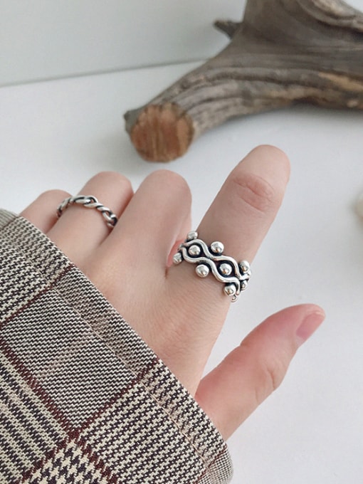 DAKA 925 Sterling Silver With Antique Silver Plated Vintage Geometric Free Size  Rings 1