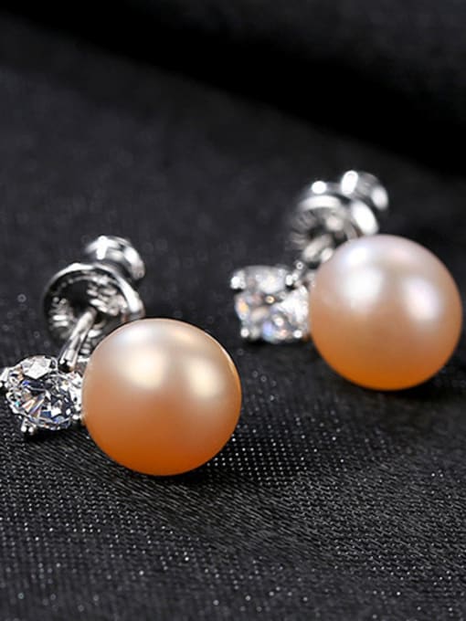 Pink Sterling Silver classic natural pearl zircon Stud Earrings