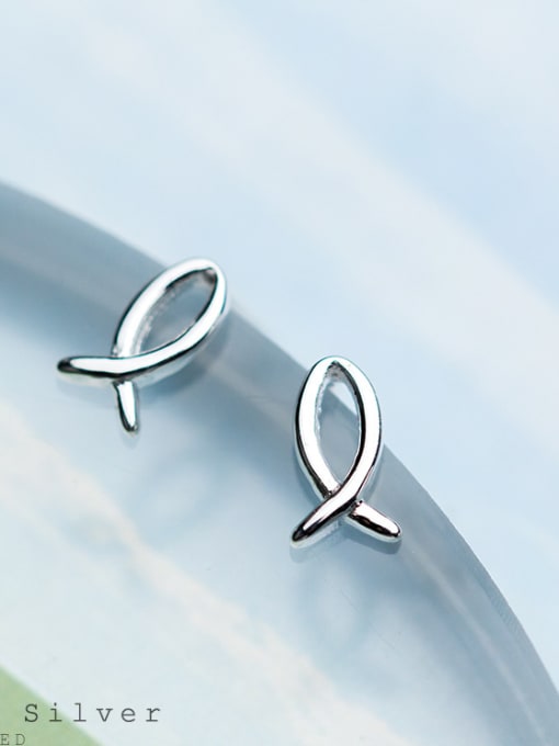 Rosh 925 Sterling Silver With Platinum Plated Cute fish Stud Earrings