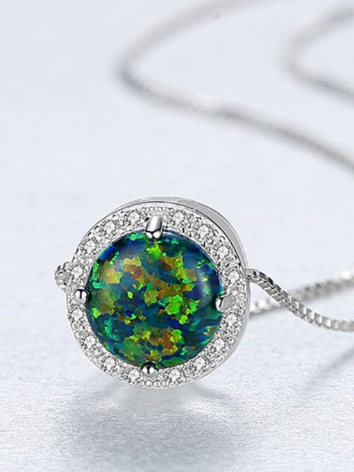 Green Sterling Silver multicolored round opal  Necklace