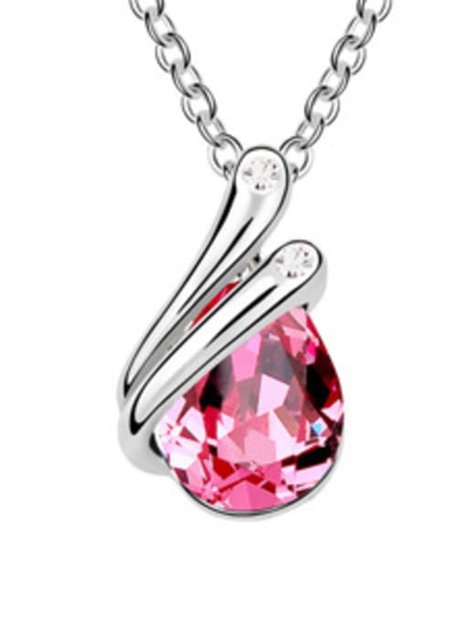 pink Simple Shiny Water Drop austrian Crystal Pendant Alloy Necklace