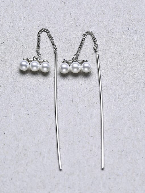 One Silver Temperament Shell Pearl Line Earrings 2