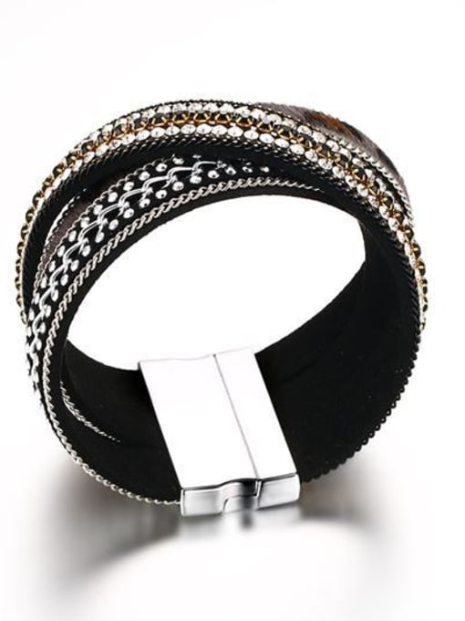 black Fashionable Cross Design Artificial Leather Rhinestone Charm Bracelet