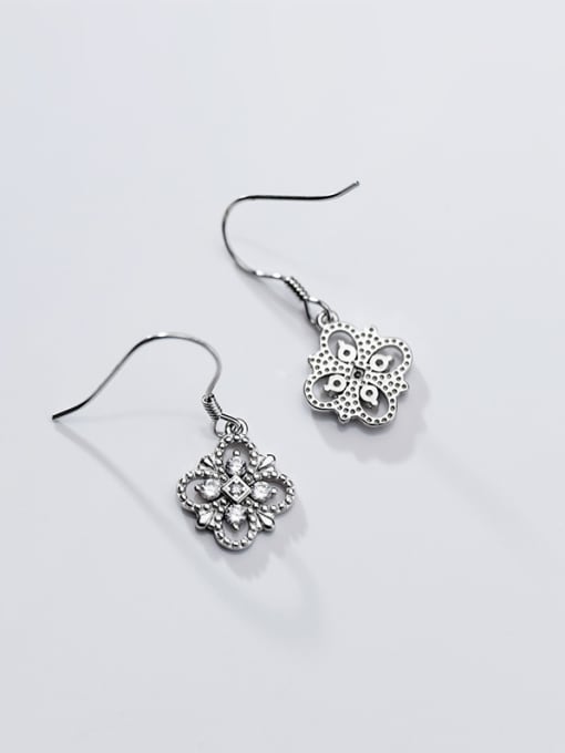 Rosh 925 Sterling Silver With  Cubic Zirconia Simplistic Flower Hook Earrings 3