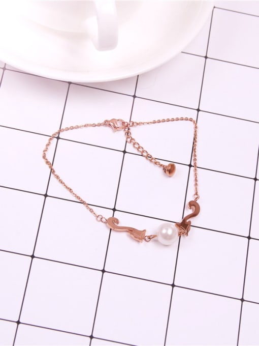 GROSE Lovely Fashion Artificial Pearl Titanium Anklet 0