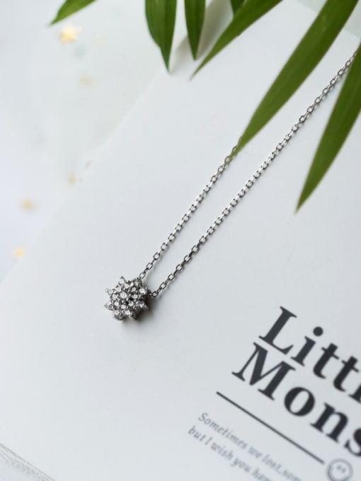 Rosh Elegant Snowflake Shaped Rhinestones S925 Silver Necklace 2