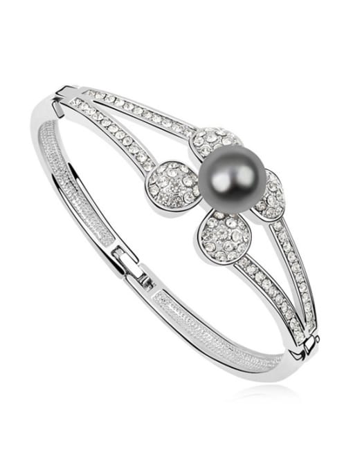 QIANZI Fashion Imitation Pearl Tiny Crystals Flowery Alloy Bangle 1