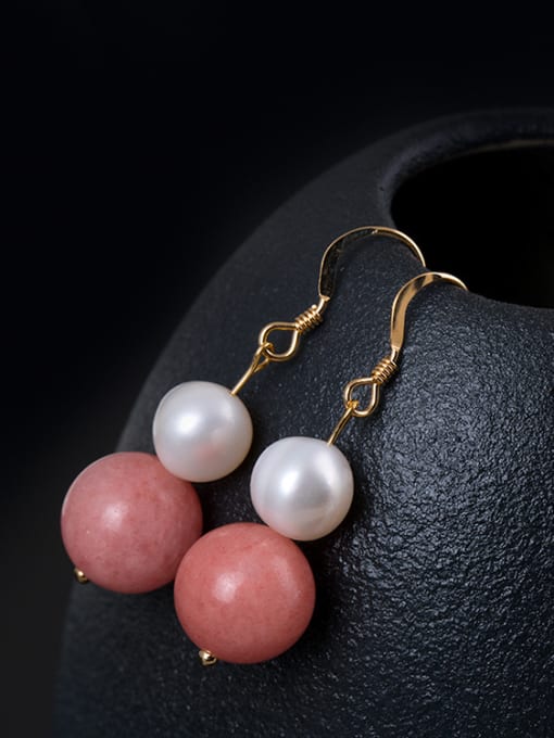 SILVER MI Personalized Pink Stone Bead Freshwater Pearl 925 Silver Earrings 1