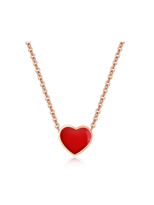 red Simple Heart Rose Gold Plated Necklace