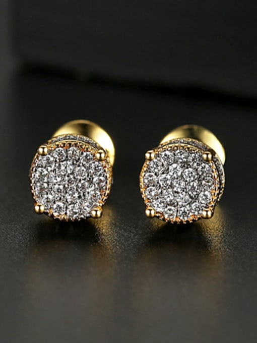 T06G19 Copper With  Cubic Zirconia Delicate Round Stud Earrings