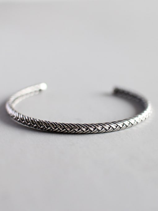DAKA Sterling silver minimalist style woven pattern creative open bracelet 0