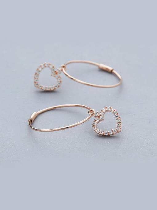 One Silver Rose Gold Plated Heart Drop Earrings 0