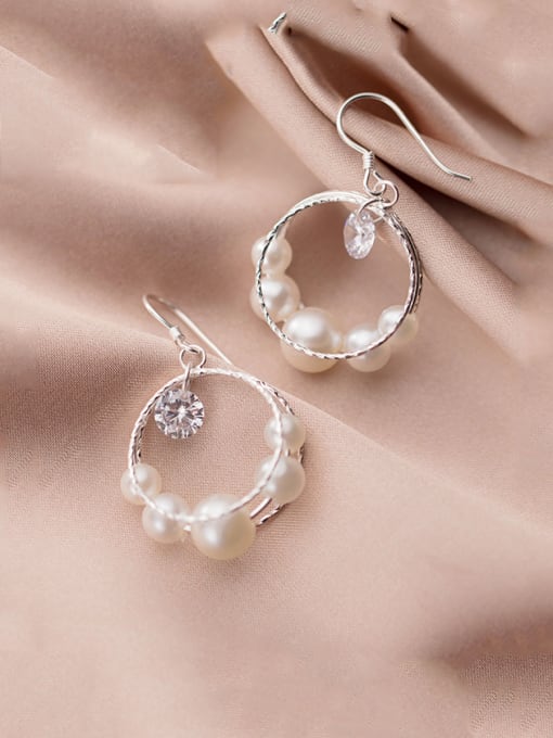 Rosh 925 Sterling Silver With Artificial Pearl Fashion Round Hook Earrings 3