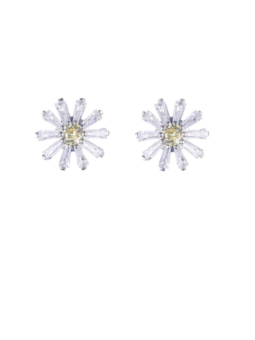 1149 yellow Copper With Platinum Plated Cute Flower Stud Earrings
