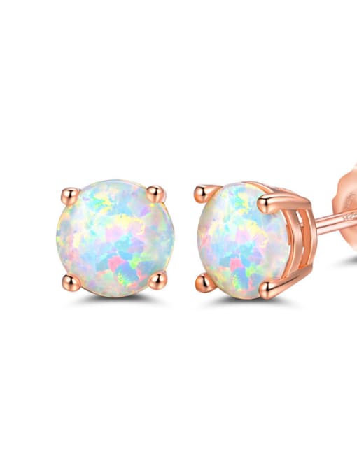 White Small Exquisite Rose Gold Plated Opal Stud Earrings