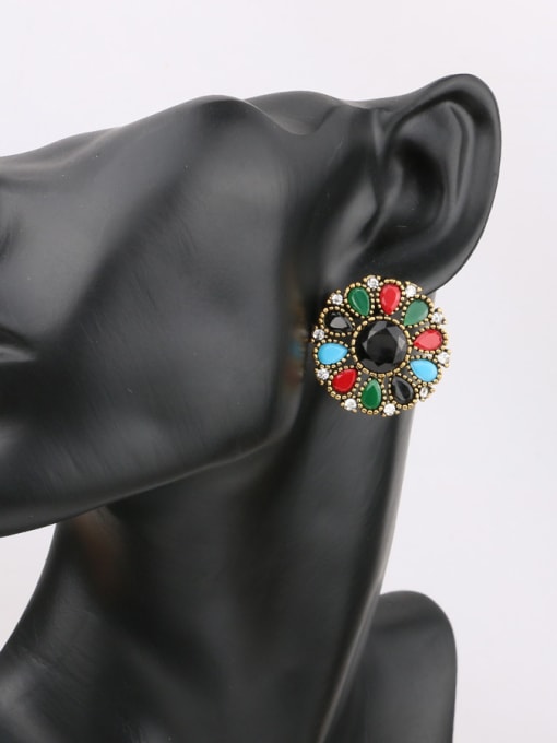Gujin Bohemia Ethnic style Hollow Round Colorful Resin stones Alloy Earrings 1
