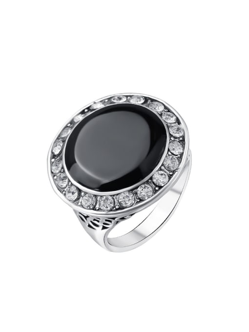 Gujin Retro Ethnic style Round Black Enamel Rhinestones Alloy Ring 0