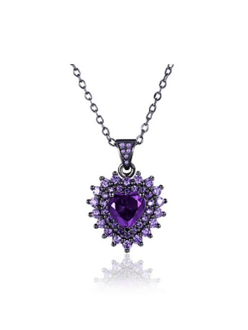 Purple Fashion Heart shaped Zircon Gun Plated Necklace