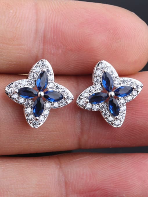 Blue 925 Sterling Silver Ear Needles  AAA Zircon  No Nickel Anti-allergic Cluster earring