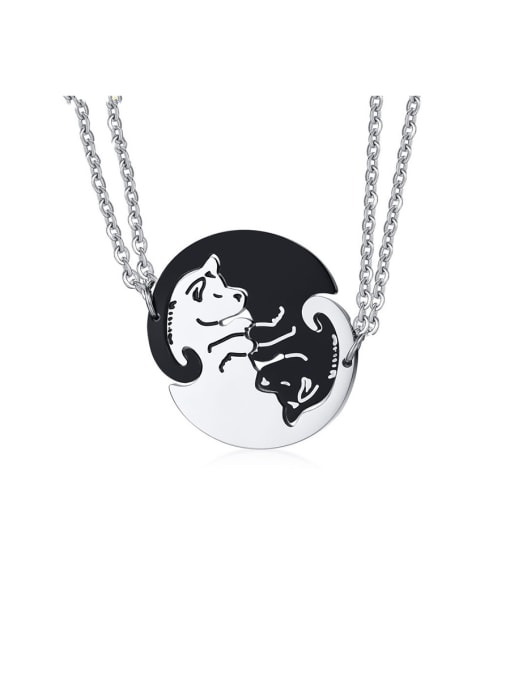 CONG Stainless Steel With  Cute Black And White Puppy Couple  Necklaces 0