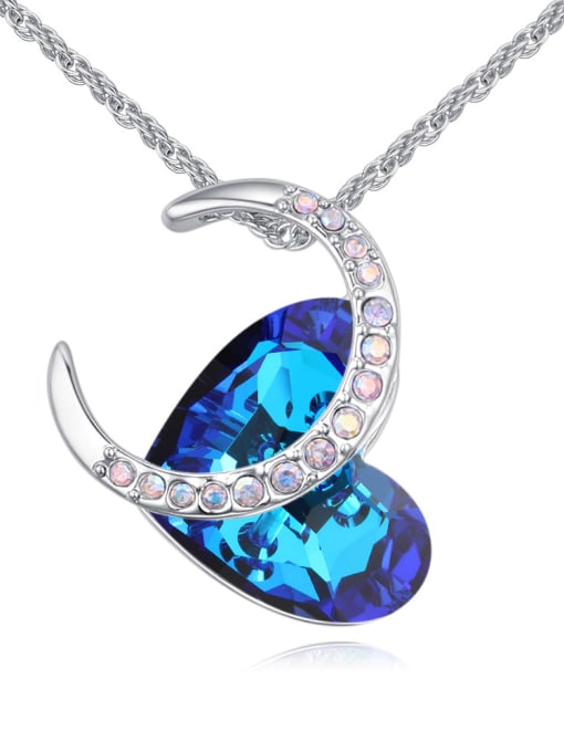 blue Fashion Moon Heart austrian Crystals Alloy Necklace