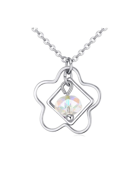 QIANZI Simple Hollow Flower White austrian Crystal Alloy Necklace