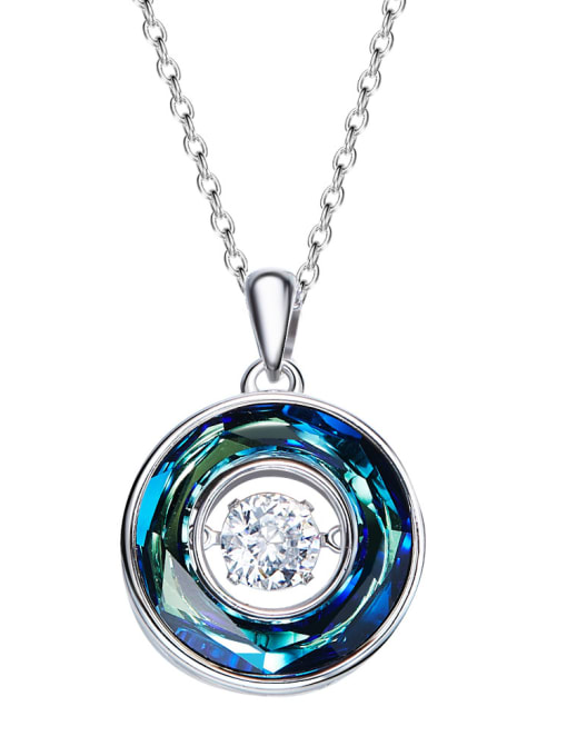 Blue Fashion austrian Crystal Round Silver Necklace