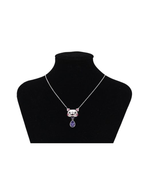XP Copper Alloy White Gold Plated Cartoon Bear Crystal Necklace 1