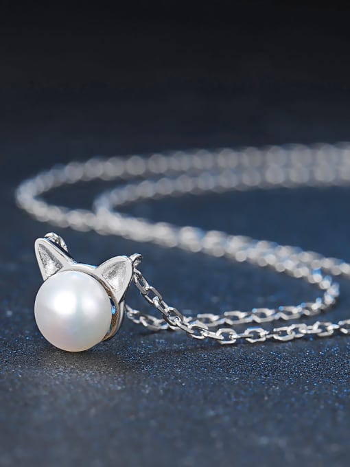 ZK Simple Cat's Ears White Freshwater Pearl 925 Sterling Silver Necklace 1