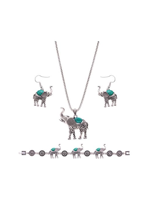 BESTIE Alloy Antique Silver Plated Vintage style Artificial Stones Elephant Three Pieces Jewelry Set 0