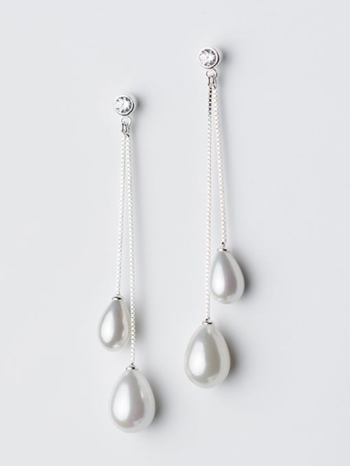 white Elegant Water Drop Shaped Artificial Pearl Tassel Drop Earrings
